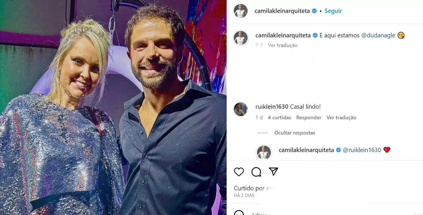 O ator Duda Nagle ao lado da arquiteta Camila Klein