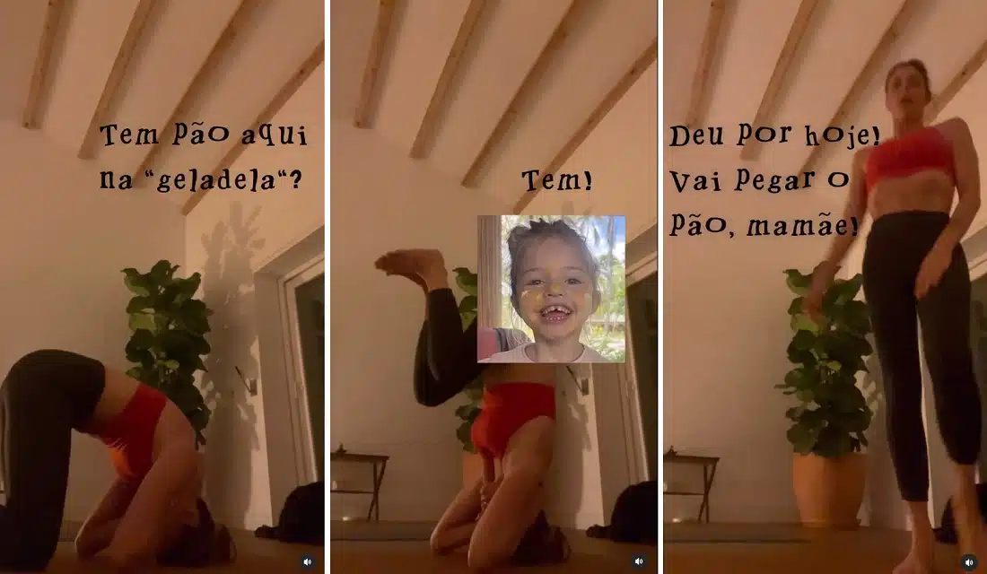 A pequena Maria Manoela, filha de Fernanda Lima e Hilbert, divertiu os fãs ao interromper o ioga da mamãe 
