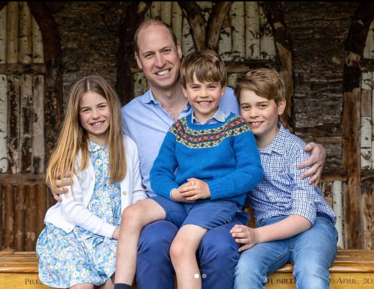 Príncipe William e seus filhos com a princesa Kate Middleton