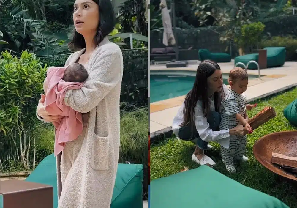Thaila Ayala acompanhada do seu bebê e o primogênito