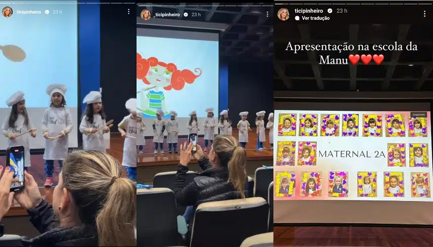 Filha de César Tralli e Ticiane Pinheiro encanta ao surgir em apresentação na escola