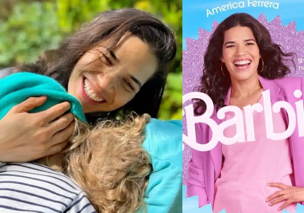 Atriz do filme Barbie, America Ferrera, com seus dois filhos