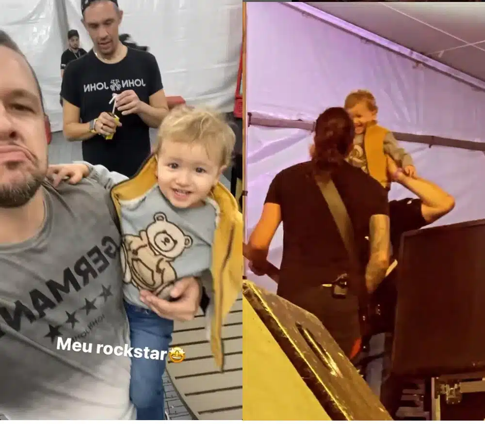 Bebê de Bruno do KLB posa com o pai em show