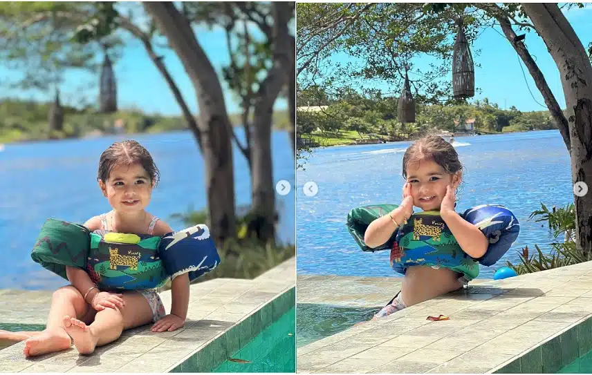 Filha caçula de Simone Mendes posa toda estilosa em piscina e encanta 