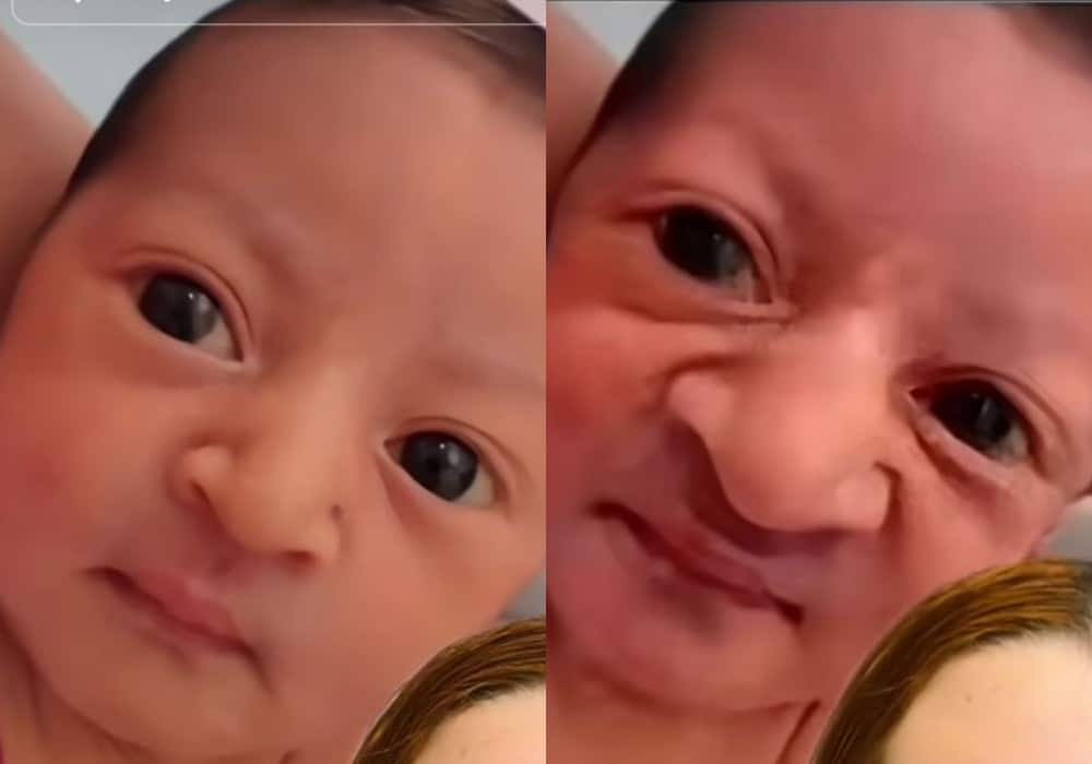 Bebê na foto original e na alterada, a mãe falou sobre o caso