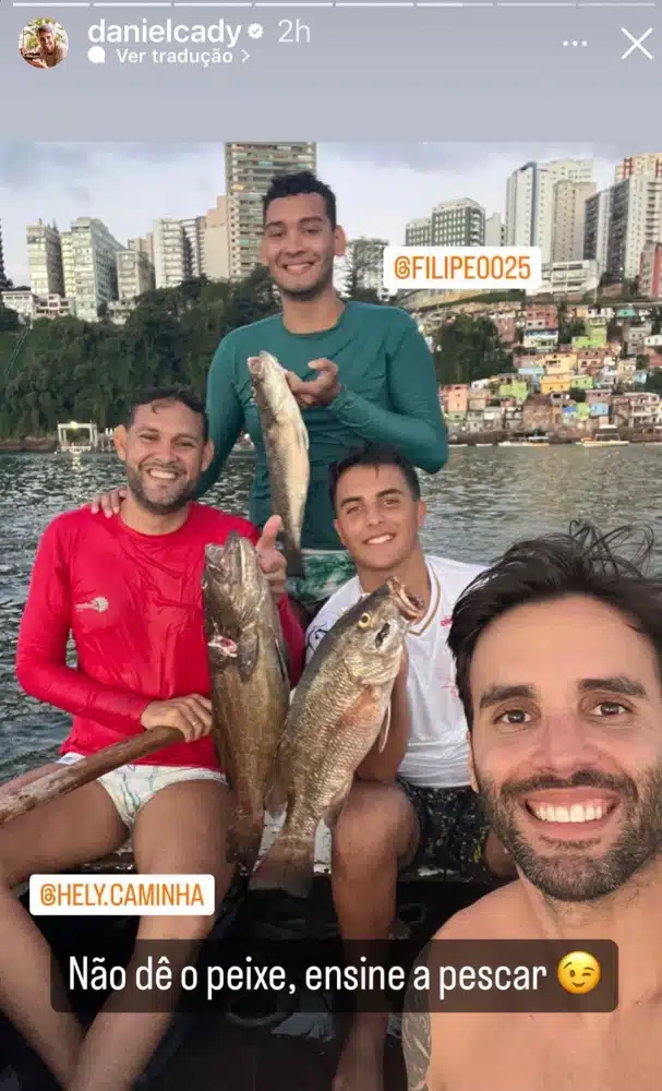 Marcelo Sangalo, filho de Ivete e Daniel, apareceu pescando com o pai