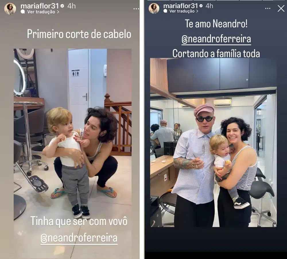 A atriz Maria Flor levou seu bebê para cortar o cabelo pela 1ª vez e mostrou o resultado