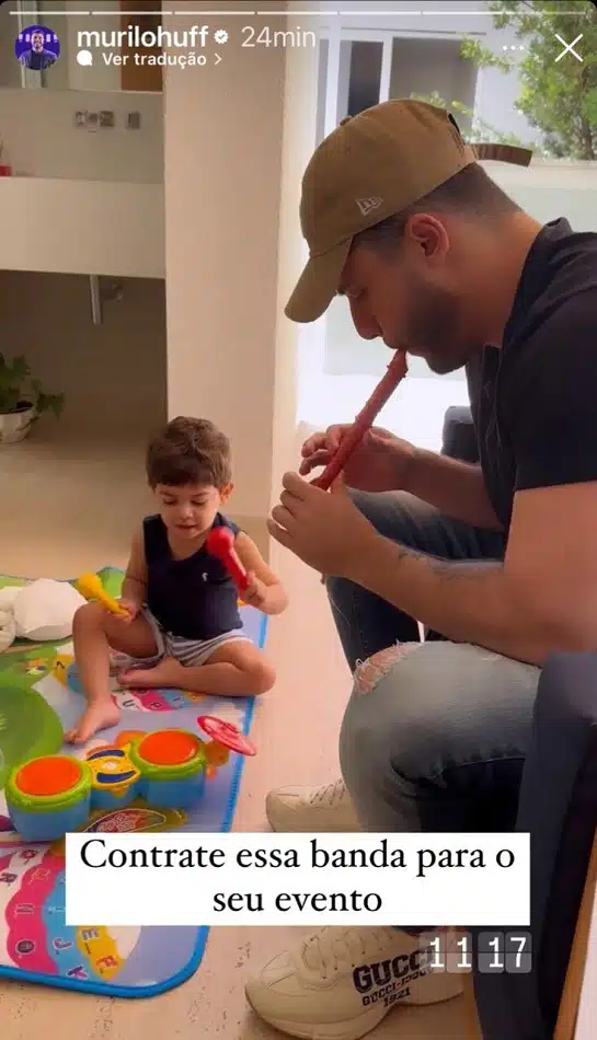 O pequeno O pequeno Léo, filho de Marília Mendonça e Murilo Huff, brincando com seus instrumentos 