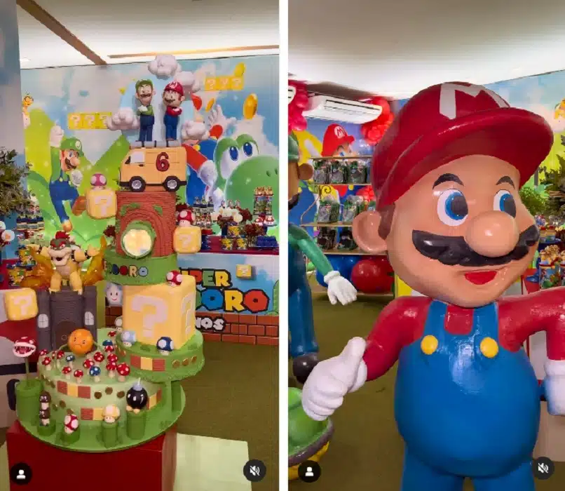 O Mario Bros foi o tema escolhido por Teodoro, caçula de Thais Fersoza e Teló que fez 6 anos