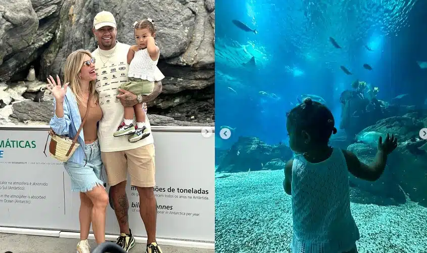 Lorena Improta e Léo Santana mostram passeio com sua bebê em aquário em Portugal 
