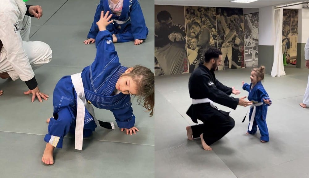 Filha de Chay Suede surge na aula de jiu-jitsu
