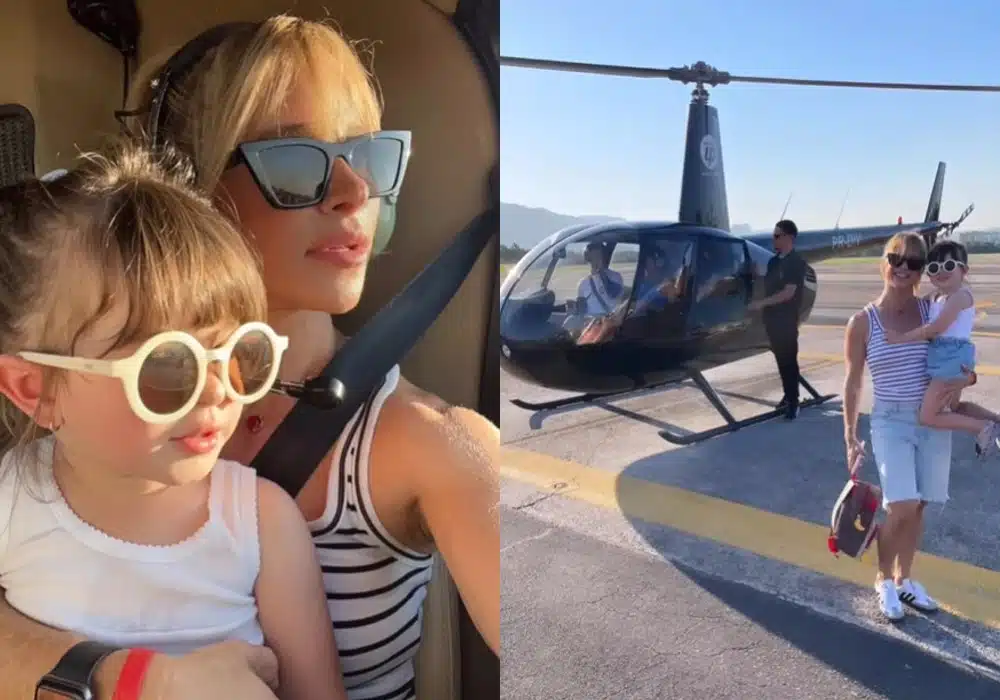Dany Bananinha com a filha no helicóptero