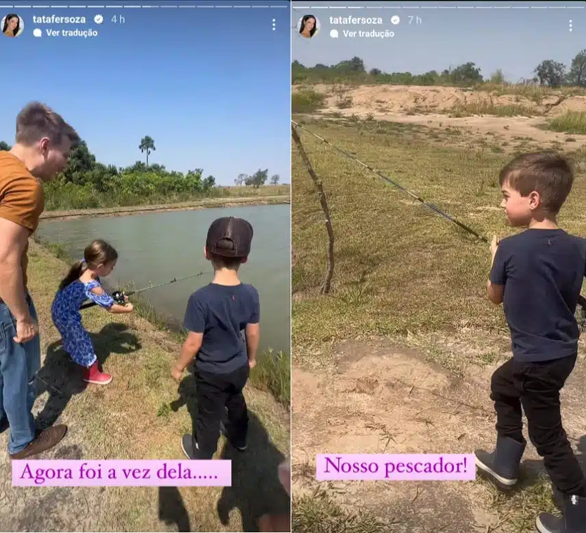 Filhos de Thaís Fersoza e Michel Teló surgem pescando surpreendem