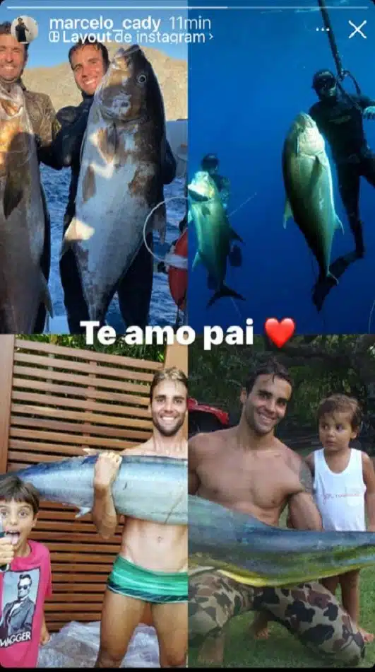 Marcelo Sangalo, filho de Ivete, mostrou fotos de pescaria com o pai, Daniel Cady 