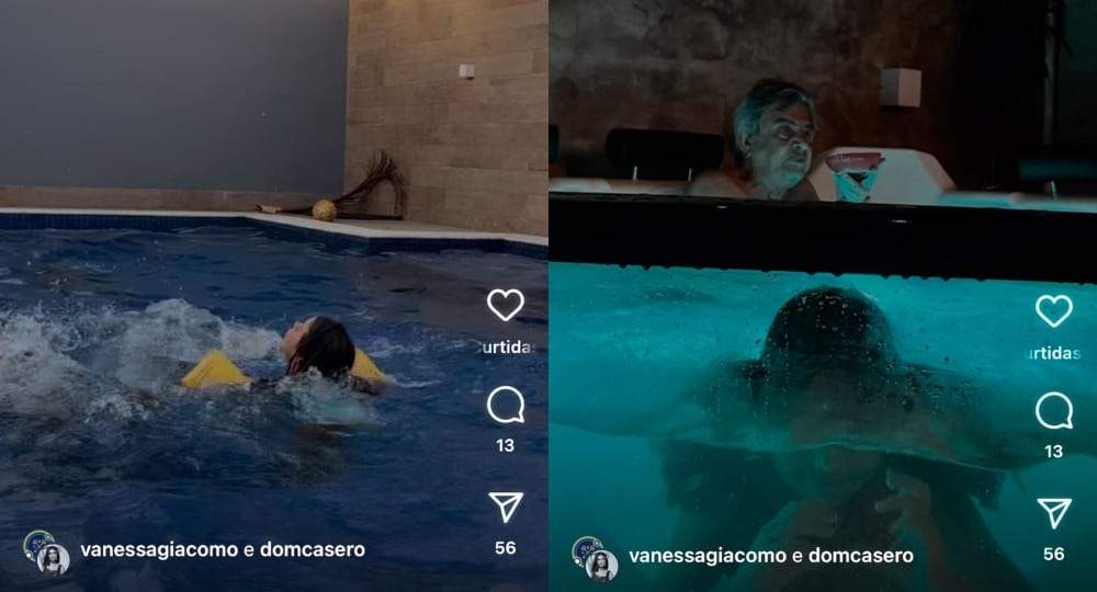 Filha de Vanessa Giácomo brinca na piscina