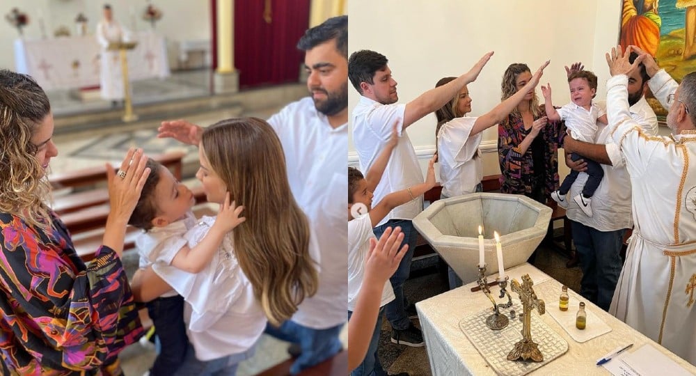 Maria Cecília e Rodolfo mostram o batizado do seu filho