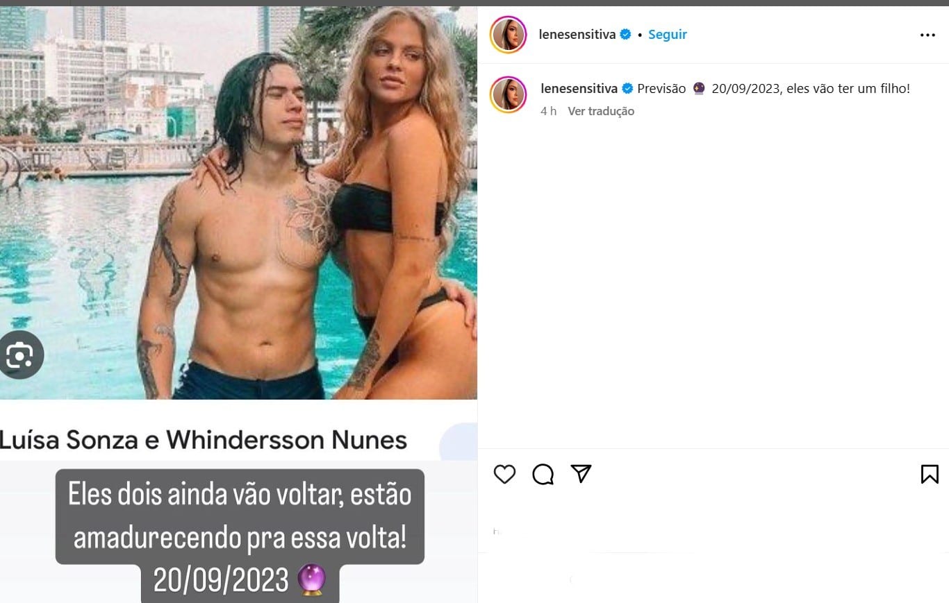 Whindersson Nunes e Luísa Sonza terão filho juntos, afirma sensitiva