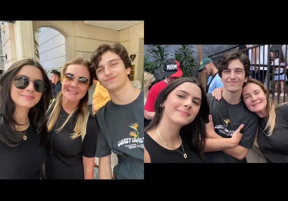 Adriana Esteves viajou com o filho e com a nora