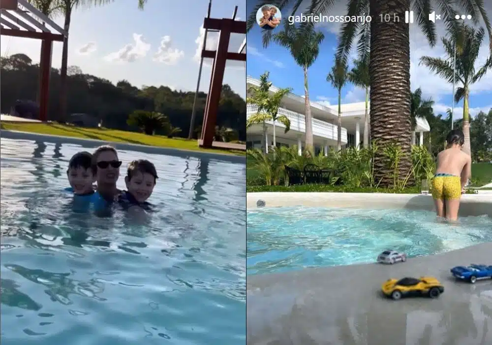 Andressa Suita Mostra Os Filhos Na Piscina Da Fazenda Paraíso 