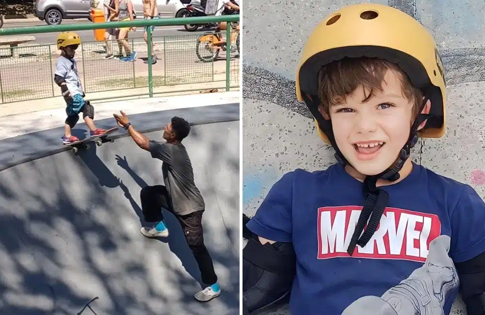 Filho de Carmo Dalla Vecchia surge andando de skate