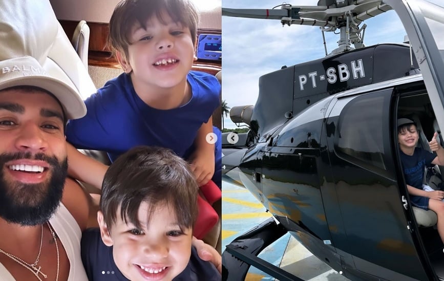 Gusttavo Lima exibe seus filhos em passeio de helicóptero e surpreende 