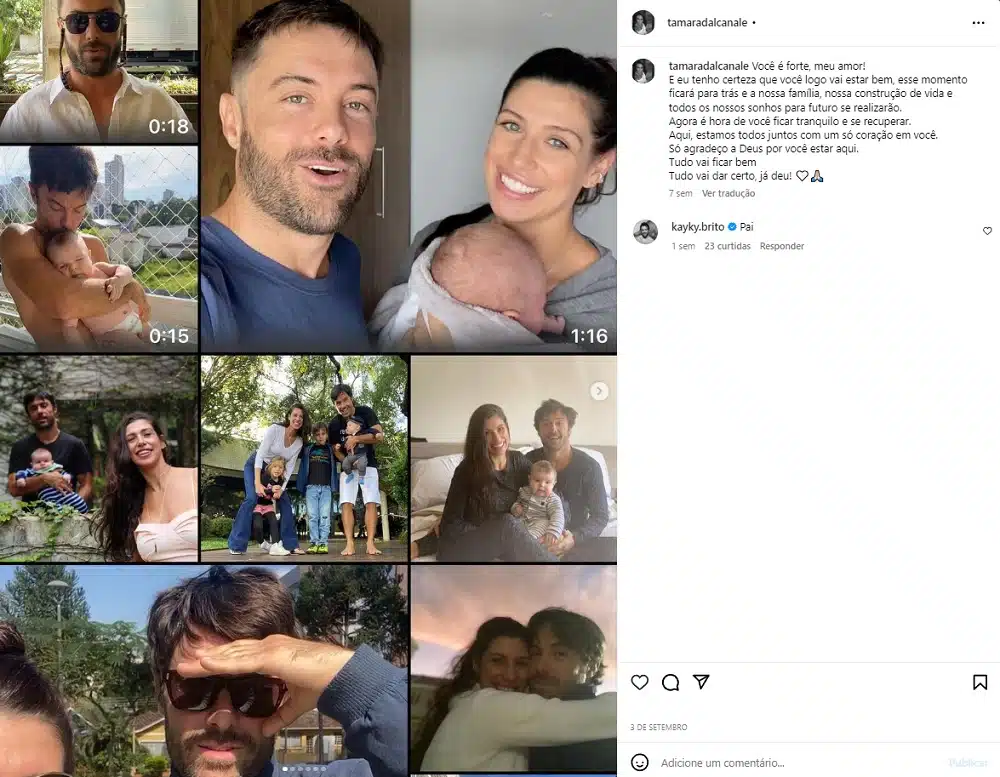 O ator Kayky Brito comentou as fotos de Tamara com o filho do casal 