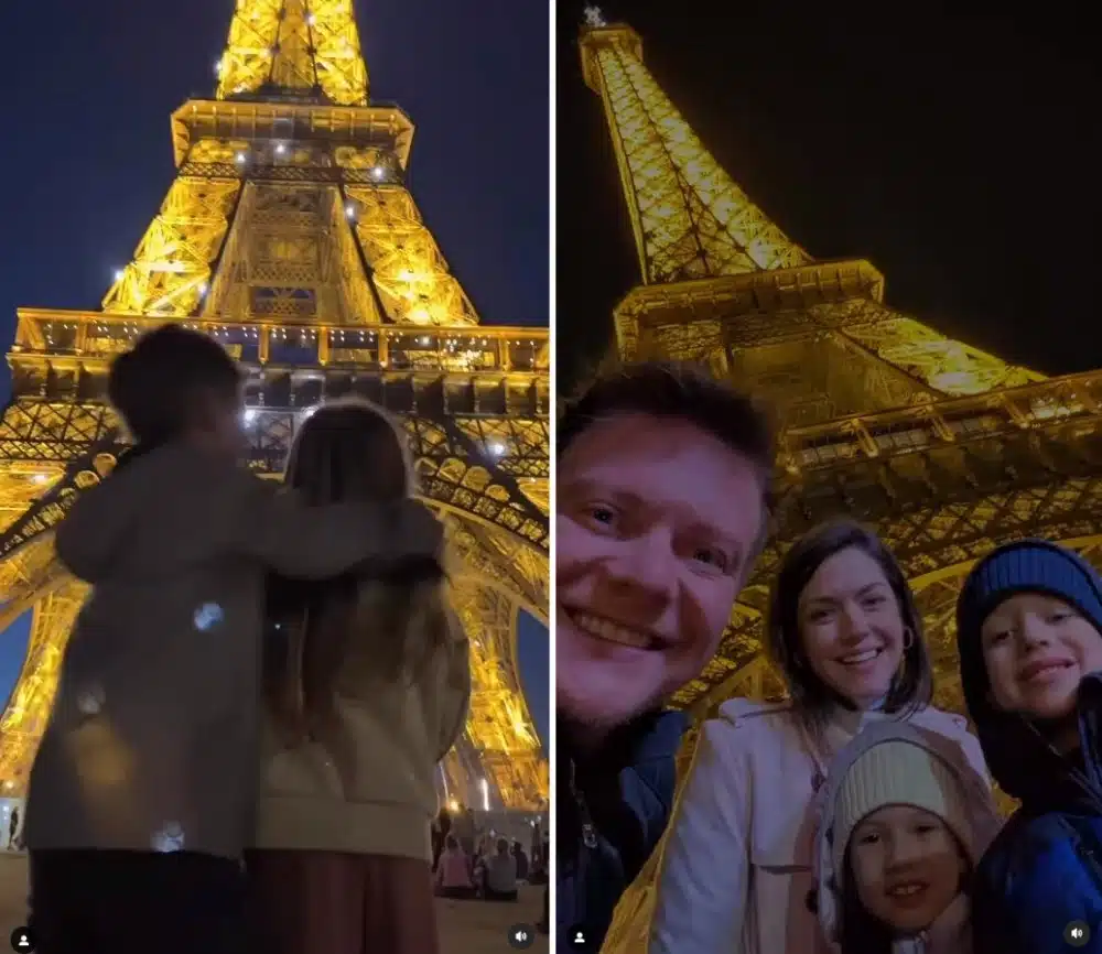Thais Fersoza e Michel Teló com os filhos na Torre Eiffel