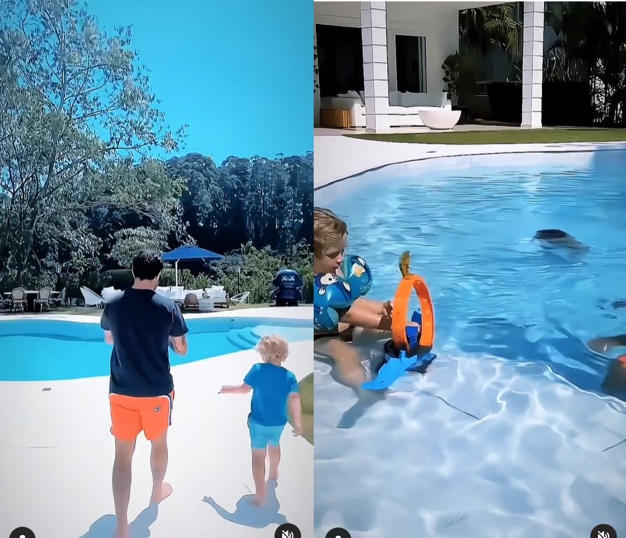 Thammy Miranda surge com seu filho se divertindo na piscina e encanta 