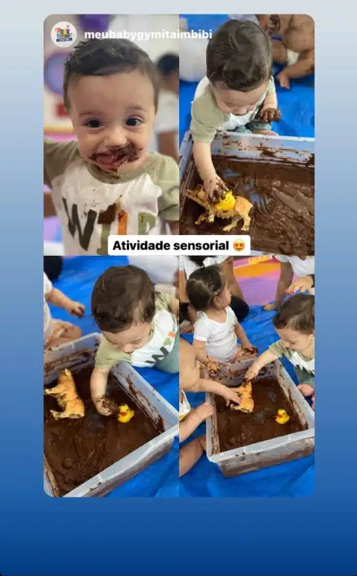 Bebê de Claudia Raia posa se divertindo todo lambuzado de lama