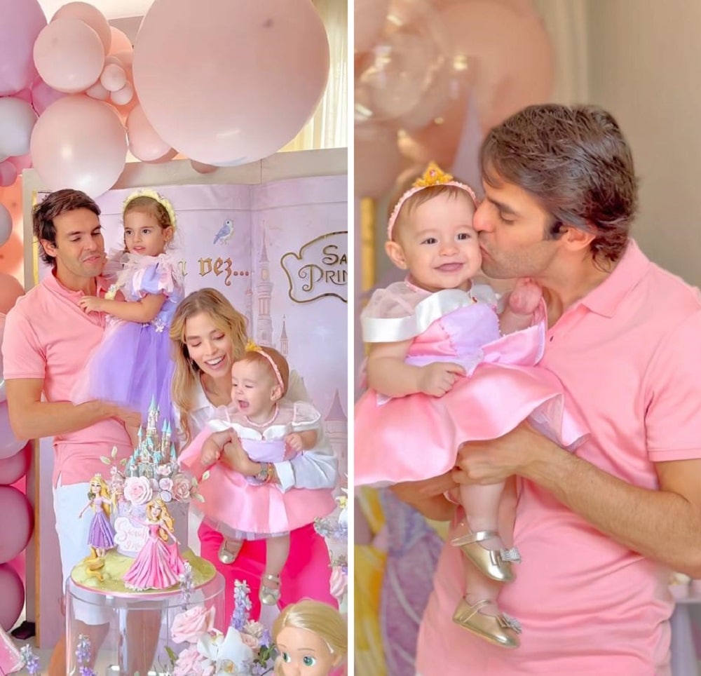 Kaká surgiu com a esposa e as filhas na festa de 9 meses da Sarah