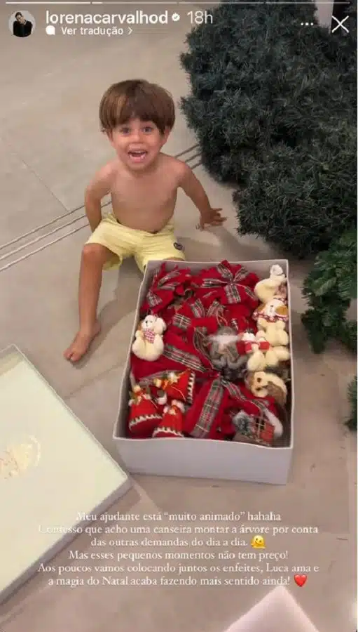 Luca, filho de Lorena e Lucas Lucco, animado com o Natal