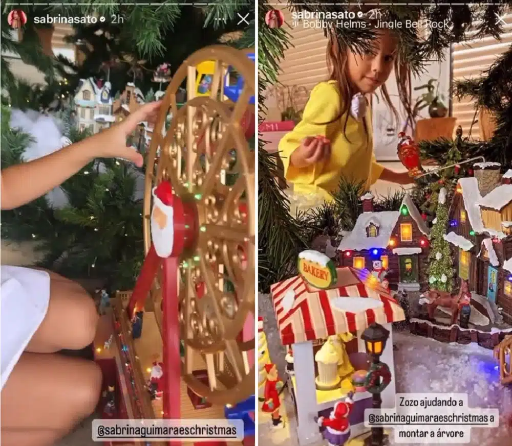 Zoe, filha de Sabrina Sato e Duda Nagle, encantada com a decoração de Natal 