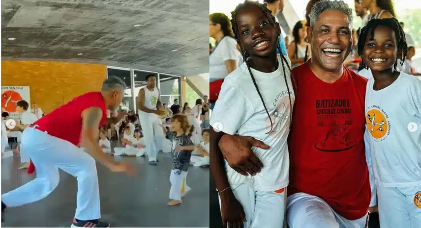 Filhos de Bruno Gagliasso surgem juntos em aula de capoeira e encantam