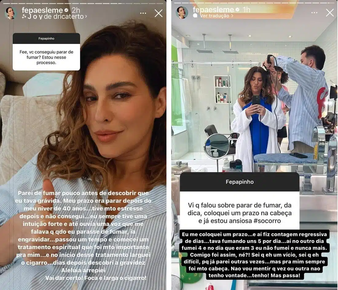 A atriz Fernanda Paes Leme respondeu se parou de fumar na gestação 