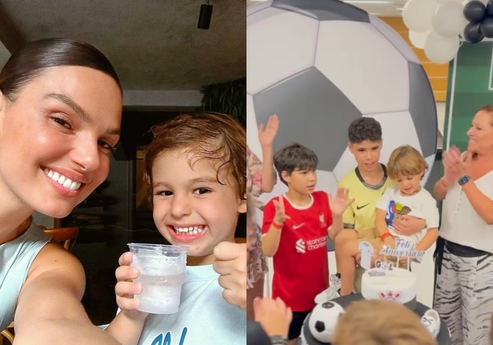 Isis Valverde com o filho e o menino com os filhos de Marcus Buaiz