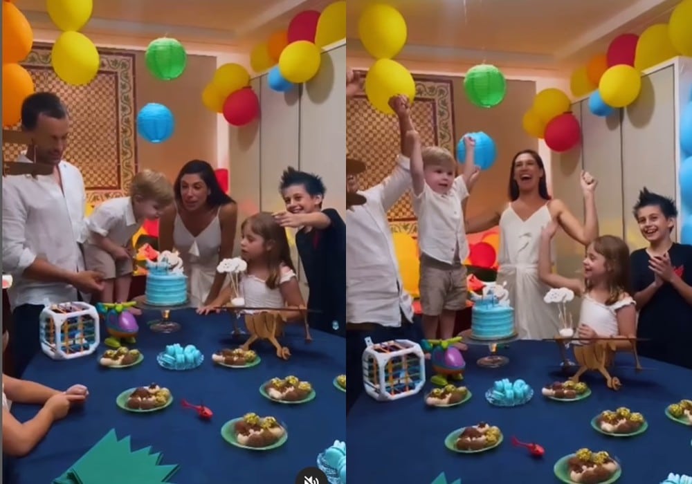 Kayky Brito e Tamara Dalcanale comemorando o aniversário do filho