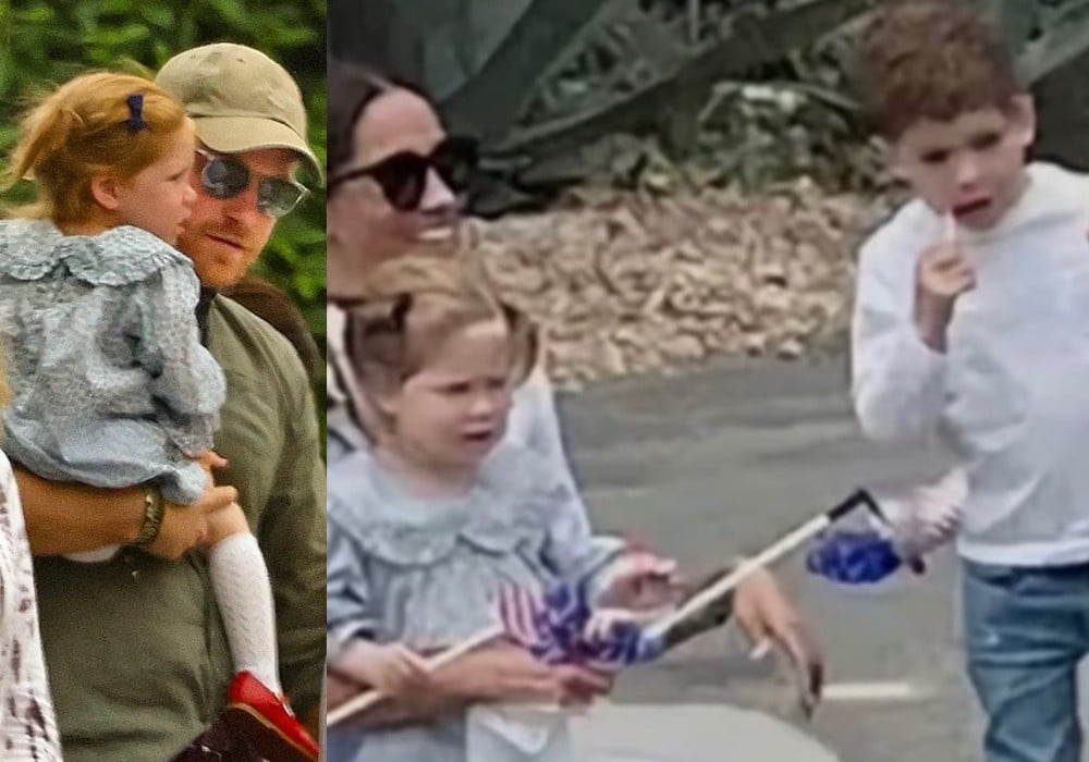 Meghan Markle e o príncipe Harry na última aparição com seus filhos