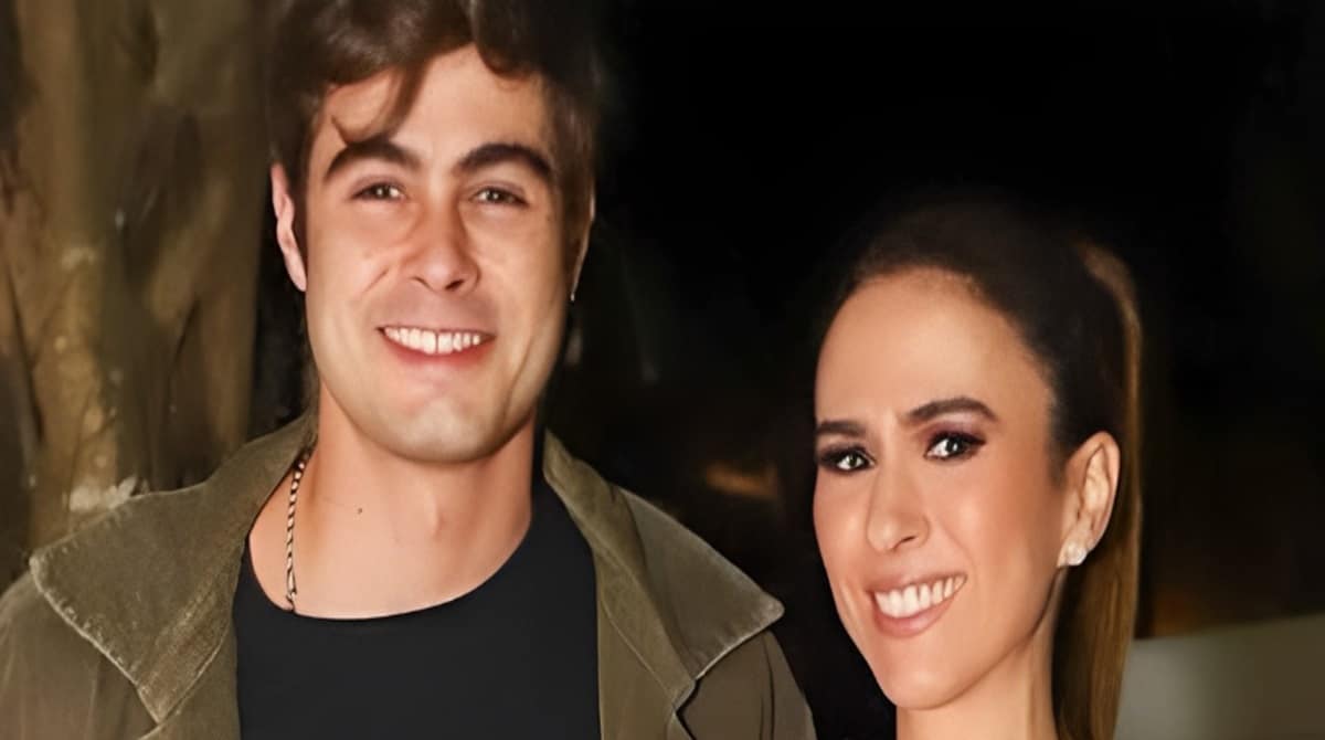 Tatá Werneck e Rafael Vitti posam com a filha na casa dos pais do artista e encantam