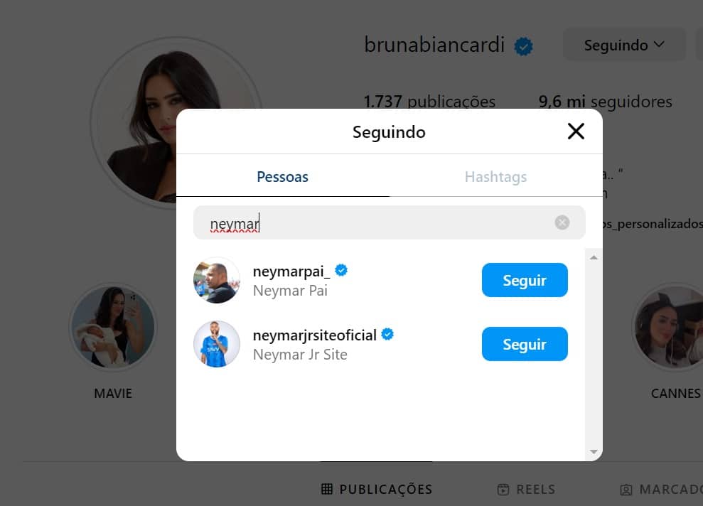 Bruna Biancardi decidiu não seguir mais Neymar Jr nas redes sociais