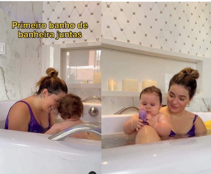 Viih Tube exibe seu primeiro banho de banheira com sua bebê 