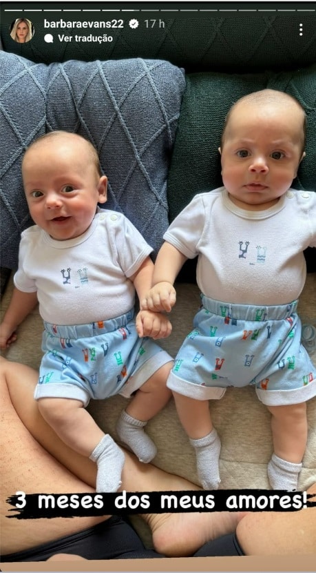 Filhos gêmeos de Bárbara Evans comemoram três meses 