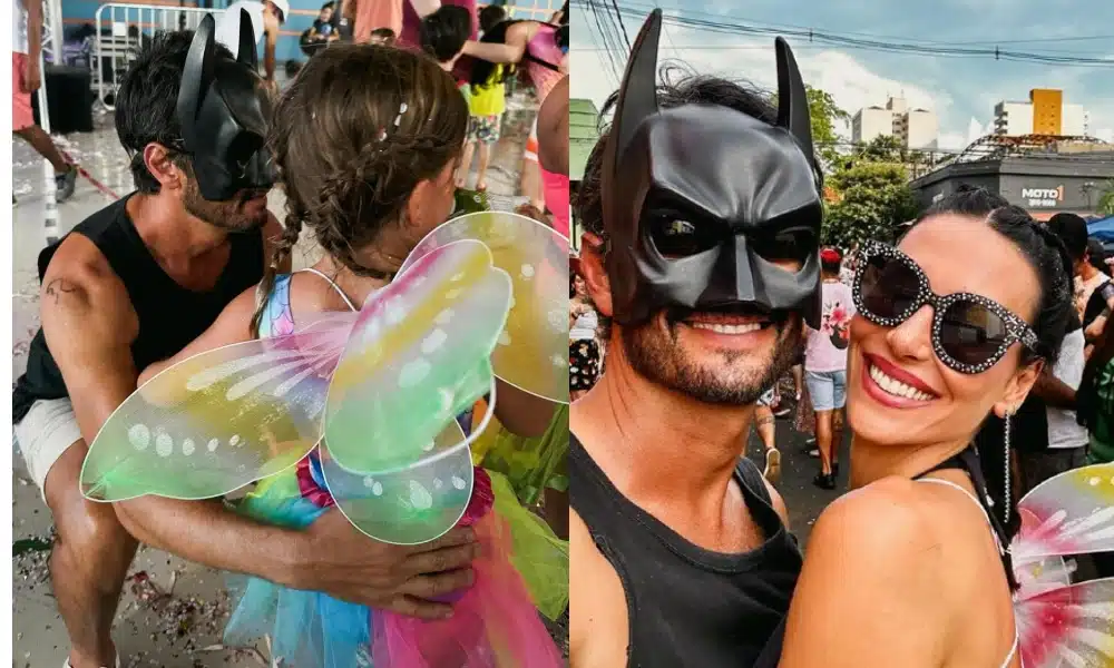 Rodrigo Santoro e a esposa curtem o Carnaval com a filha