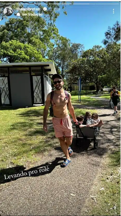 Viúvo de Paulo Gustavo mostra seus filhos em parque na Austrália