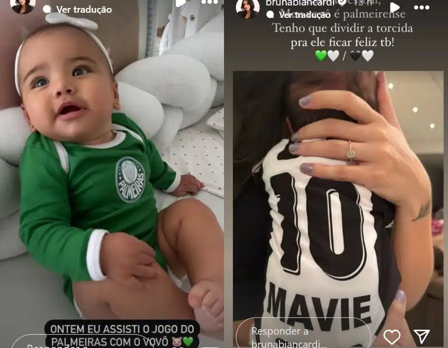 Bruna Biancardi mostrou Mavie com roupinha do Palmeiras e explicou