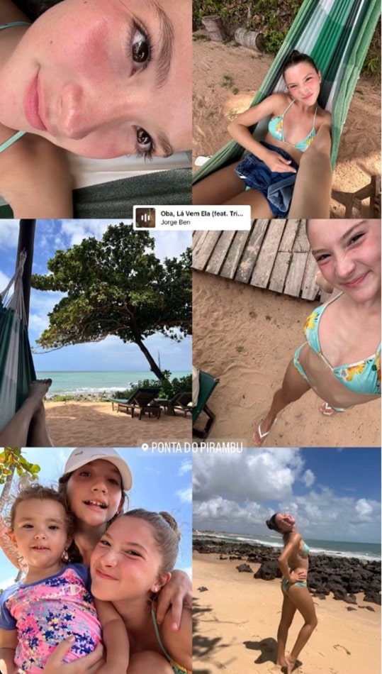 As filhas de Daniel se divertindo em uma praia do Nordeste 