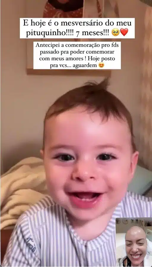 A influencer Fabiana Justus já internada conversando com o bebê por vídeo 