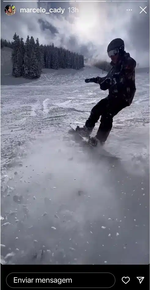 Marcelo Sangalo, filho de Ivete, surgiu esquiando na neve e impressionou