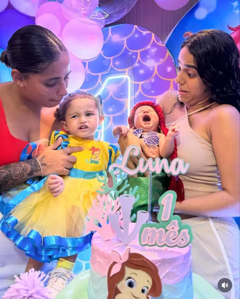 MC Loma e Mirella Santos mostram as filhas juntas na festa da Luna