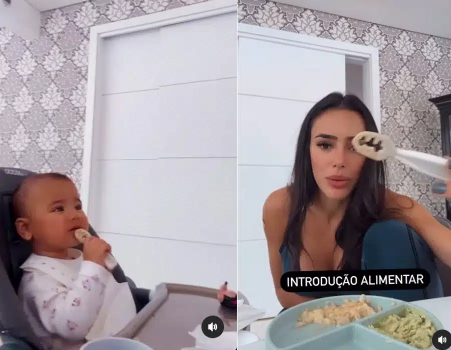 Bruna Biancardi mostrando a filha comendo sua papinha