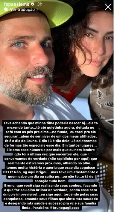 Mensagem de Fernanda Paes Leme para Bruno Gagliasso gerou polêmica